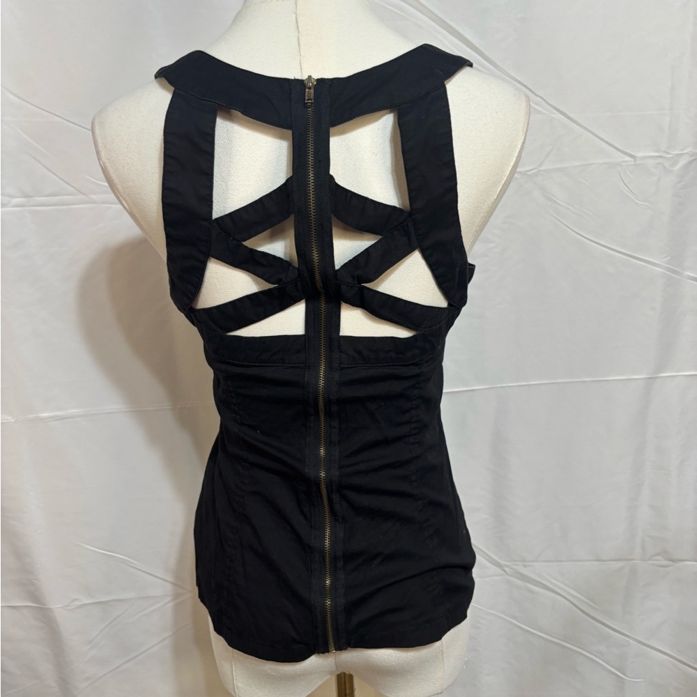 Y2K 2b Bebe Black Corset Tank Top Zip Back Strappy Cutout Small - Picture 3 of 4